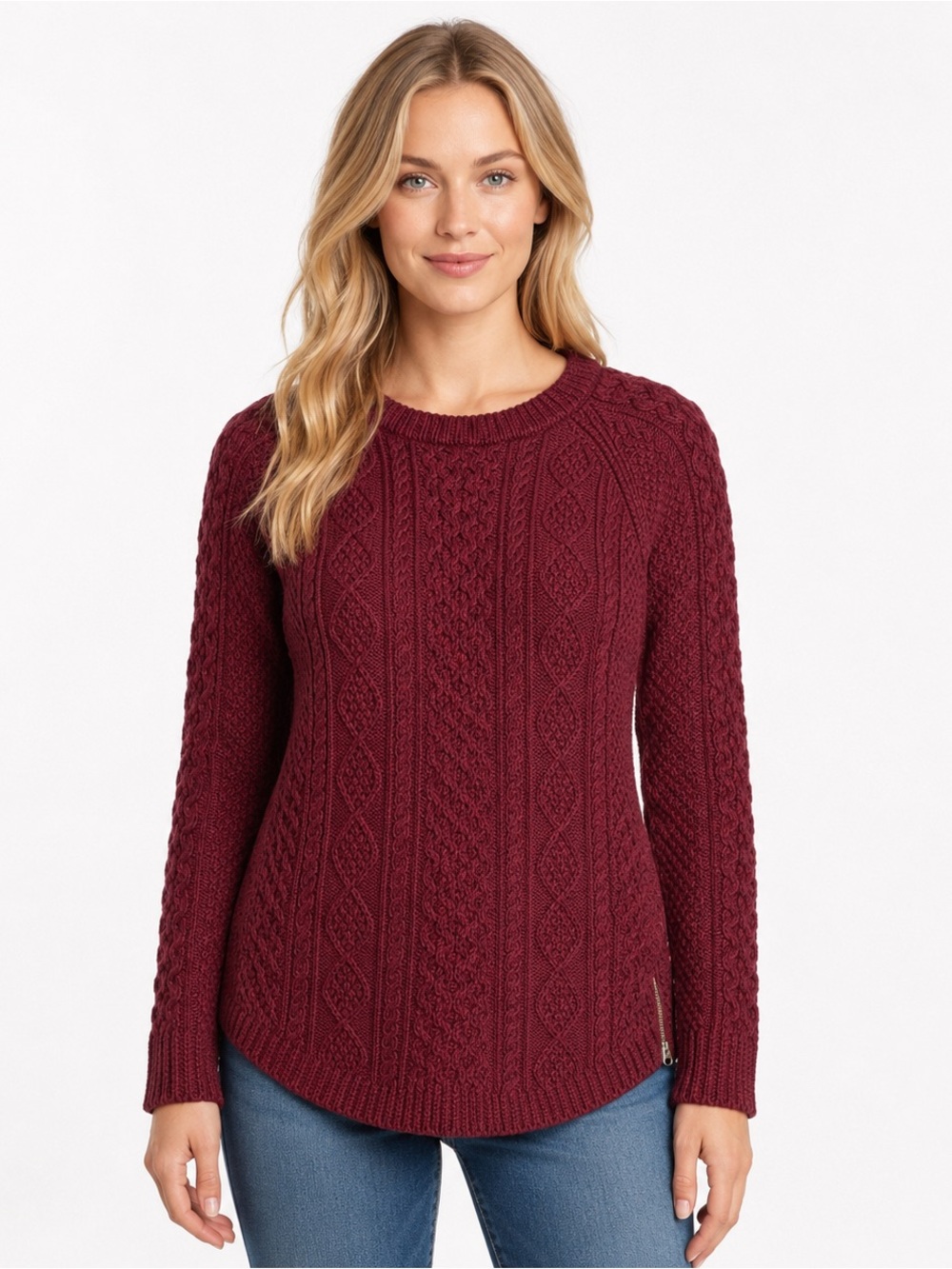 LL Bean Signature Women's Cable Knit Sweater 100% Cotton size medium
